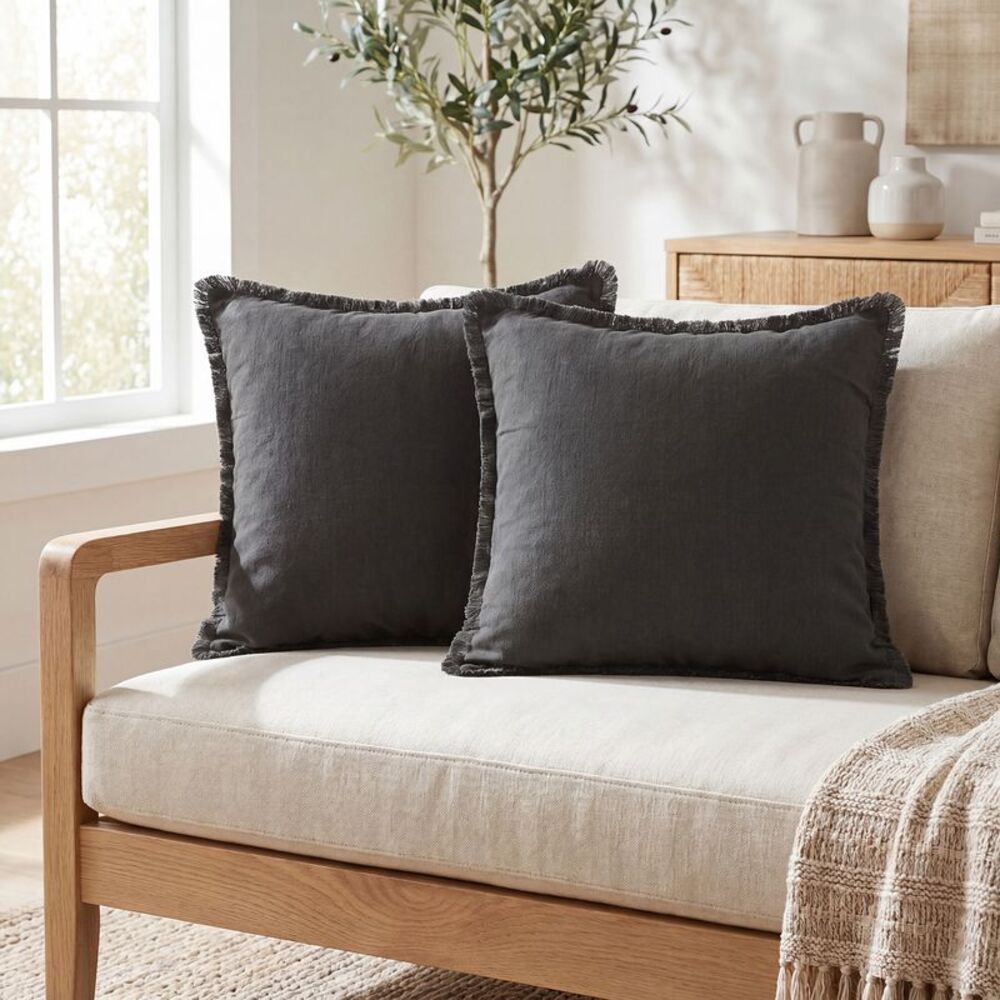 1 Pcs Cotton Throw Pillow Cover with Tassel Trim 18 x 18 Inch Gray
